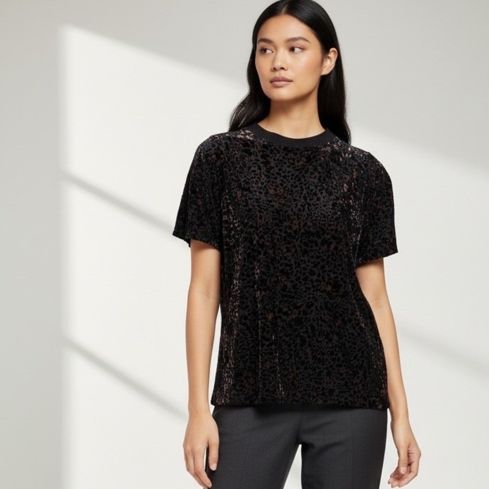 We The Free T-Shirt‎ Womens Medium Black Burnout Velvet Leopard Print